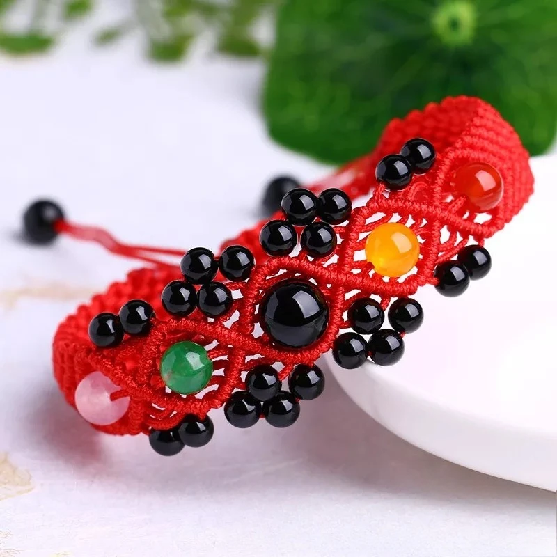 Fashion Red Agate Adjustable Red String Bracelets Couple Set Crystal Garnet Hand Knitting Chain Bracelet Woman Jewelry