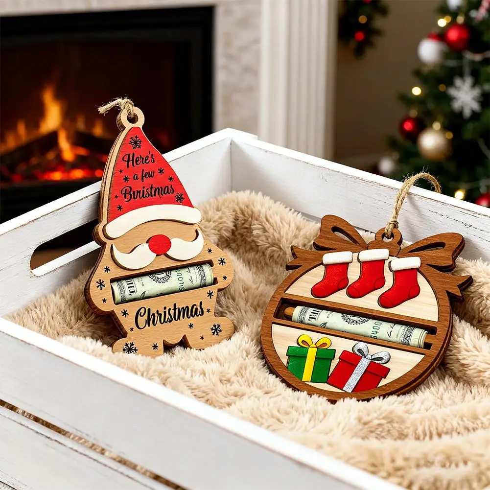 هدية مشبك نقود خشبي مصنوع يدويًا، موزع مشبك حامل نقود عيد الميلاد للنقود مع سحر شجرة مباركة، زخرفة محفظة سانتا