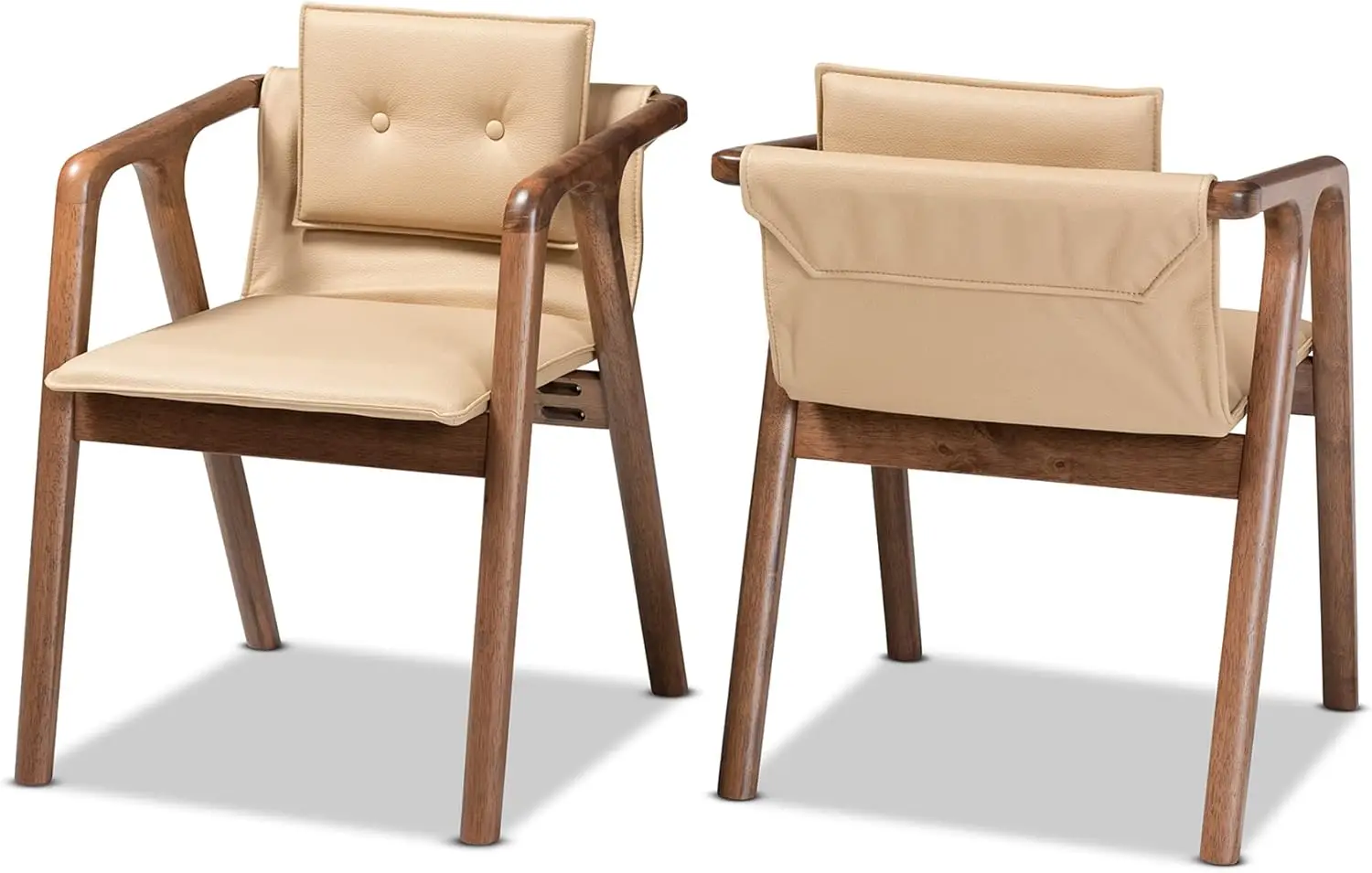 

Набор обеденных стульев Baxton Studio Marcena, бежевый обеденный стул из искусственной кожи с обивкой и отделкой из орехового коричневого дерева, состоящий из 2 предметов S