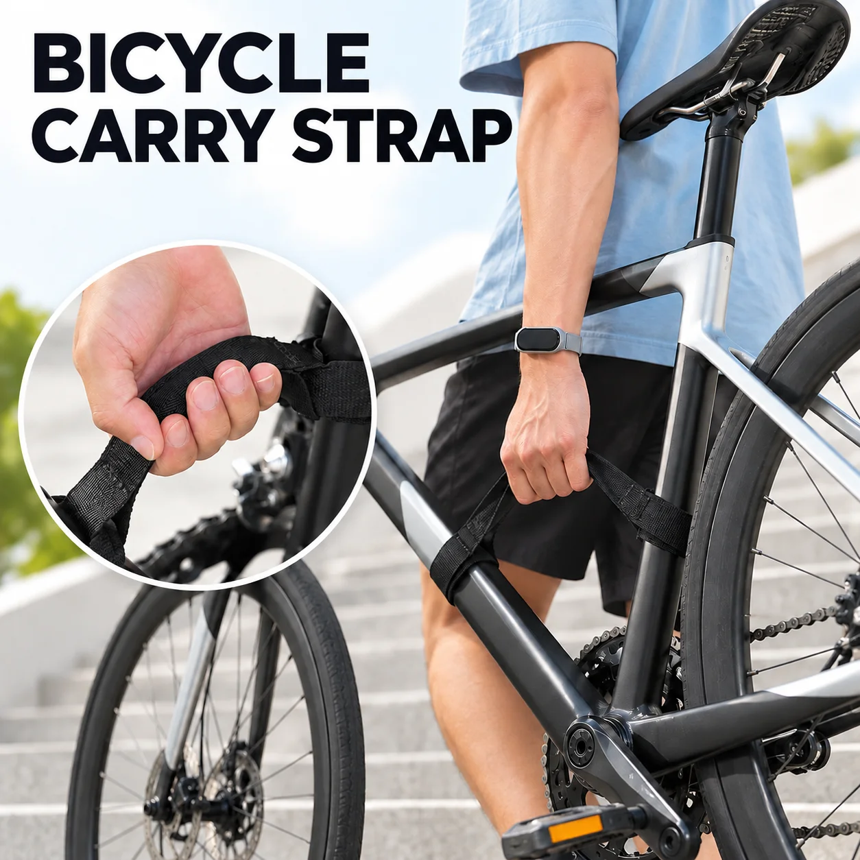 Portable Bicycle Carrying Strap Nylon Bike Lift Handle Stair Climbing Assist Tool for Road Mountain Bike Cycling Accessories