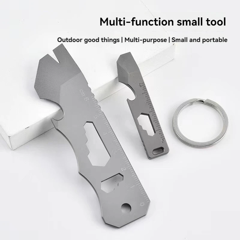 NEW Titanium alloy mini multifunctional folding pry bar key screwdriver pendant wrench bottle opener express EDC tool