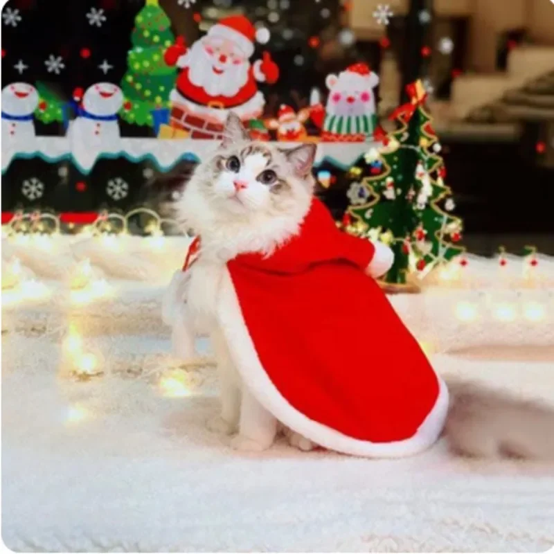 Xmas Cat Cloak Costume Santa Cosplay Funny Transformed Cat/dog Pet Christmas Cape Dress Up Clothes Red Scarf Cloak Props Decor