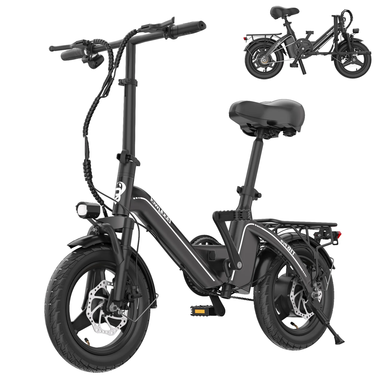 14' Foldable Electric Bicycle for Adult, Peak 500W Motor with 36V 10.4Ah Removable Battery EBike Dual Disc Brake Bodywel T16pro image 5