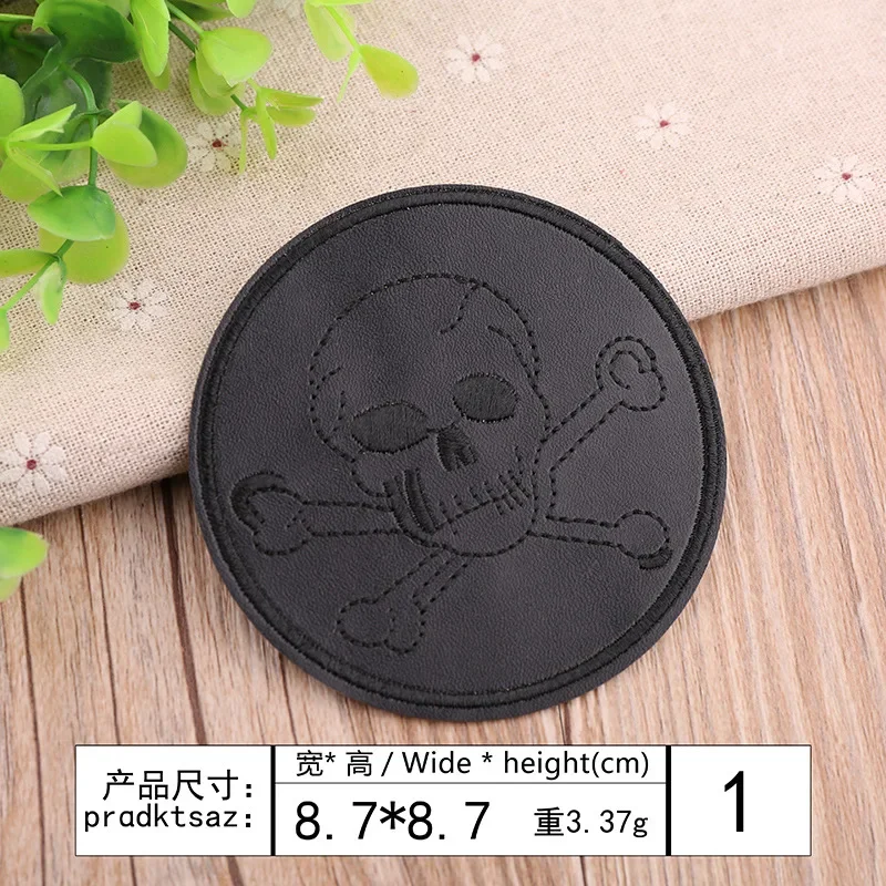 Black PU Leather Skull Embroidery Patches for Clothing Iron on Clothes Down Jacket Shoes Appliques Punk Badge Stripe Sticker DIY