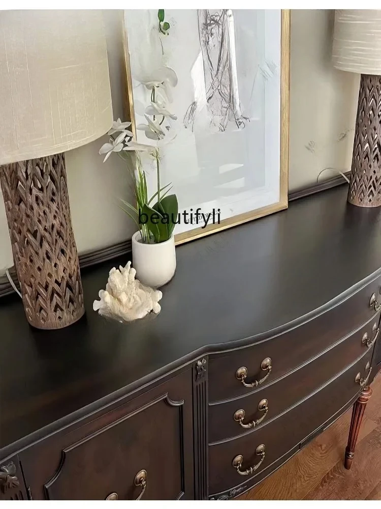 Solid Wood Vintage Engraving Entrance Cabinet Living Room Decorative Locker American Sideboard Cabinet Hallway
