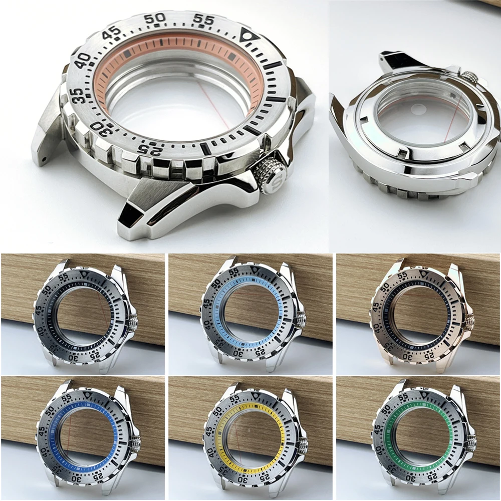 44mm Watch Case for NH35 NH36 NH34 Mechanical Movement 316L Stainless Steel Mineral Glass Shell Diving Watch Accessory