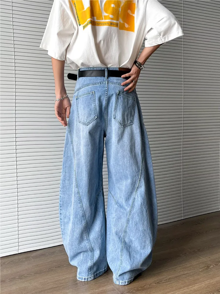 Trashy Y2K 2000S الشارع الشهير غسلها الأزرق فضفاض ممزق مكدسة الجينز السراويل للرجال 90S الملابس خمر واسعة الساق السراويل الدنيم القديمة