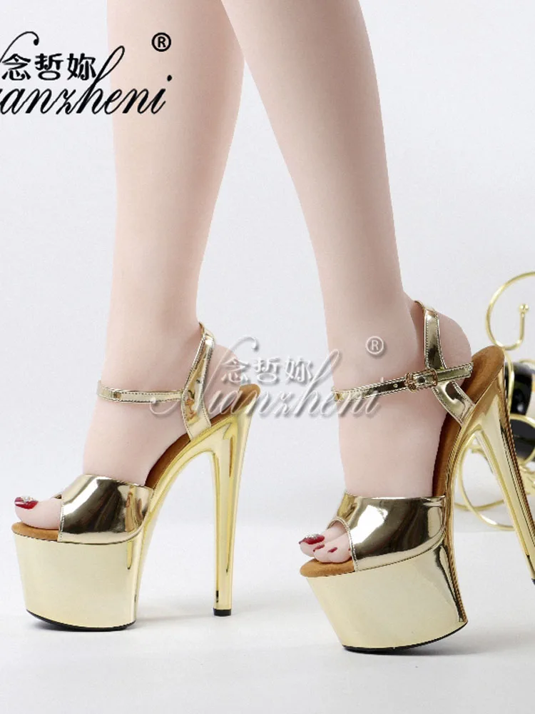 17CM Super Stiletto Heels Gold Models Party Stage Show 7 Inch Mature Elegant All Match Pole Dance Shoes Nightclub Platform Sexy