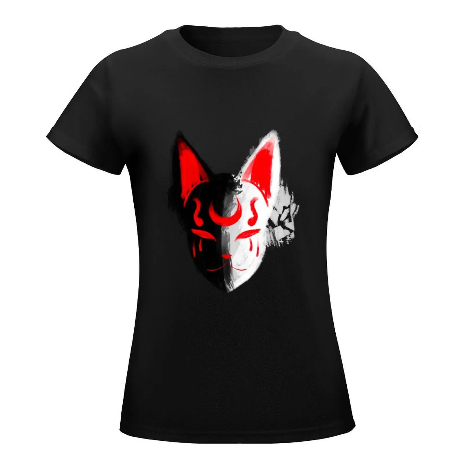 Kitsune Fox Mask Painting T-Shirt customizeds female customs t shirts for Women graphic