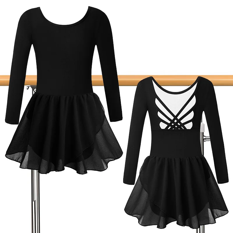 Dziewczęce świąteczne body baletowe z długim rękawem, spódniczki gimnastyczne z motywem motyla, odkryte plecy i podszewka, sukienka do tańca.