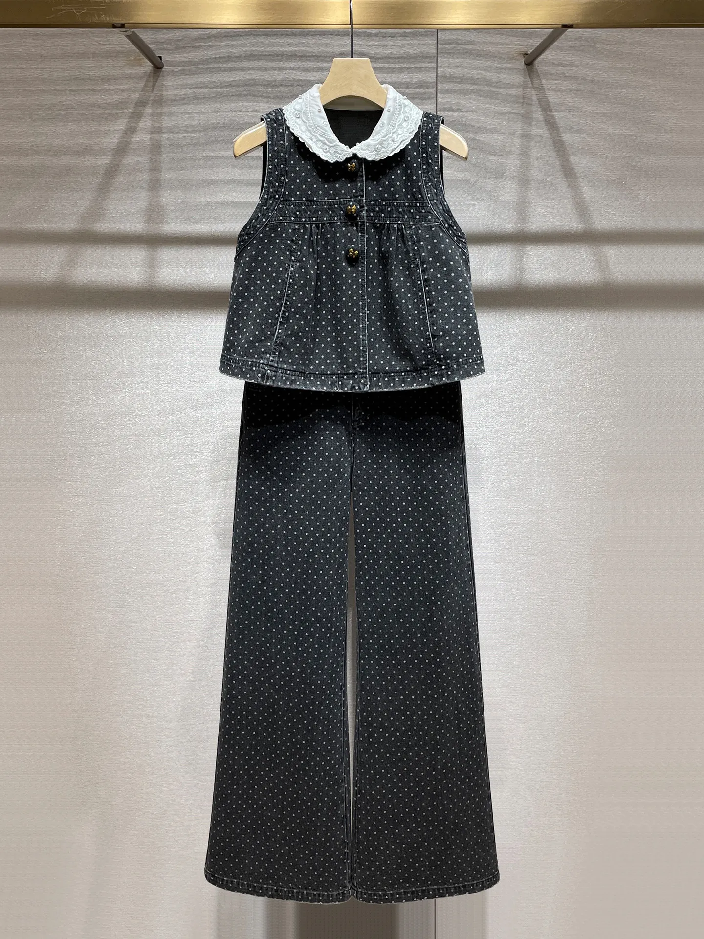 Korean temperament wide-leg trousers polka dot two-piece set
