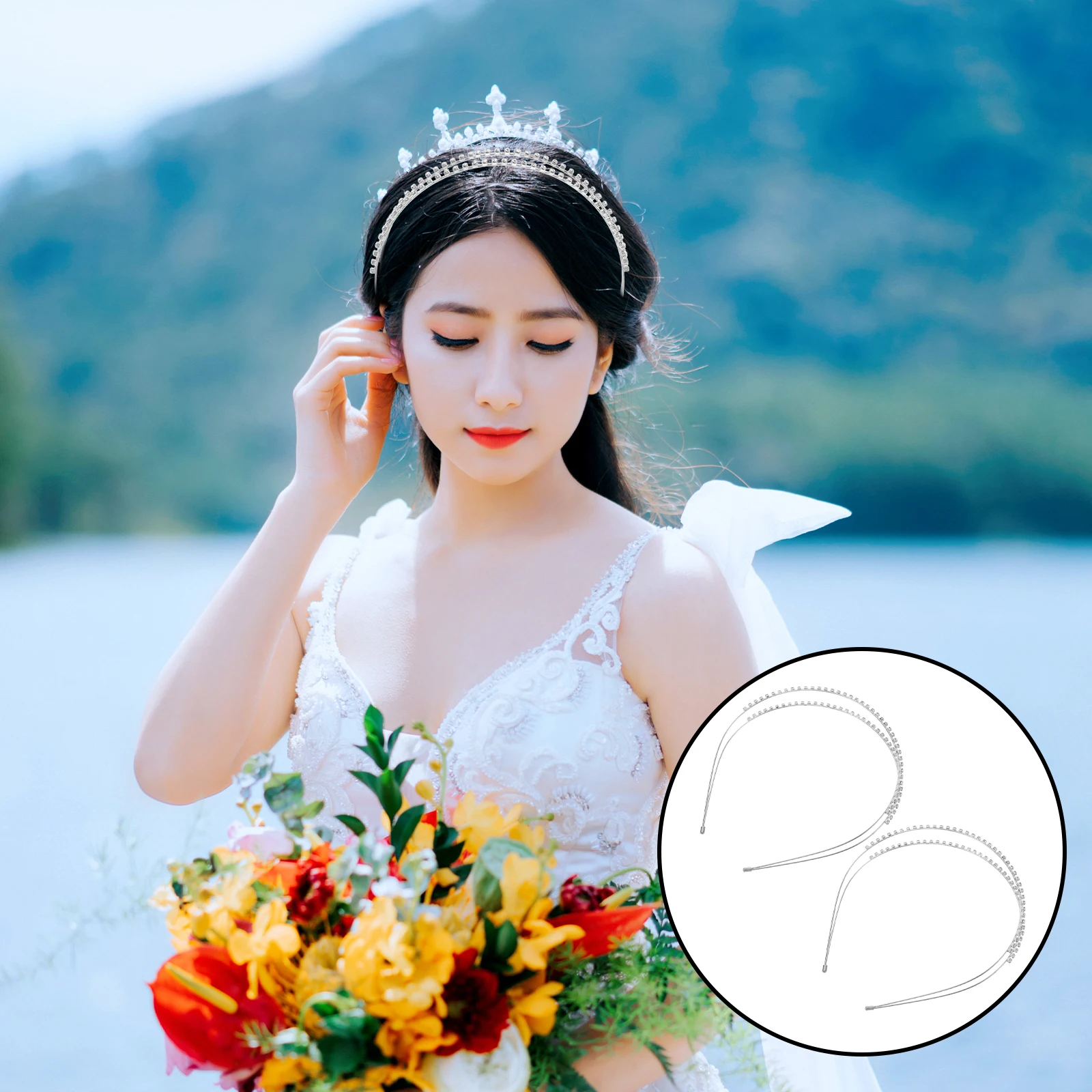 

2 Pcs Crown Rhinestone Headband Bride Bridal Comb Jewelry Carnival Headpieces for Women Birthday Tiara Silver Headbands