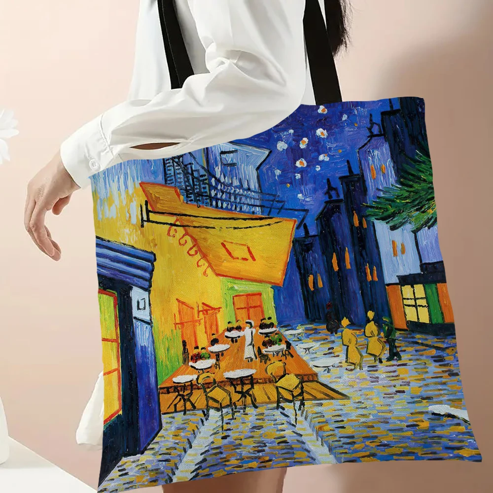 Seria Van Gogh Lniana torba Obraz olejny Gwiaździsta noc Kwiatowa torebka Lekka torba na ramię Ekologiczne torby na zakupy o dużej pojemności
