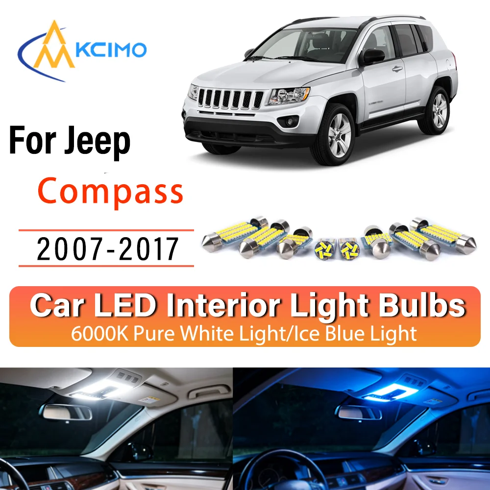 For Jeep Compass 2007-2017 Wire-Free Steady Illuminating LED Car Interior Bulb Refit Pack Direct Fit Overhead Reading Cargo