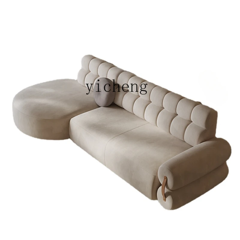 

ZC Fabric Sofa Combination Living Room Cream Style Designer Model Villa Large Apartment Retro Corner Pull Buckle Sofa