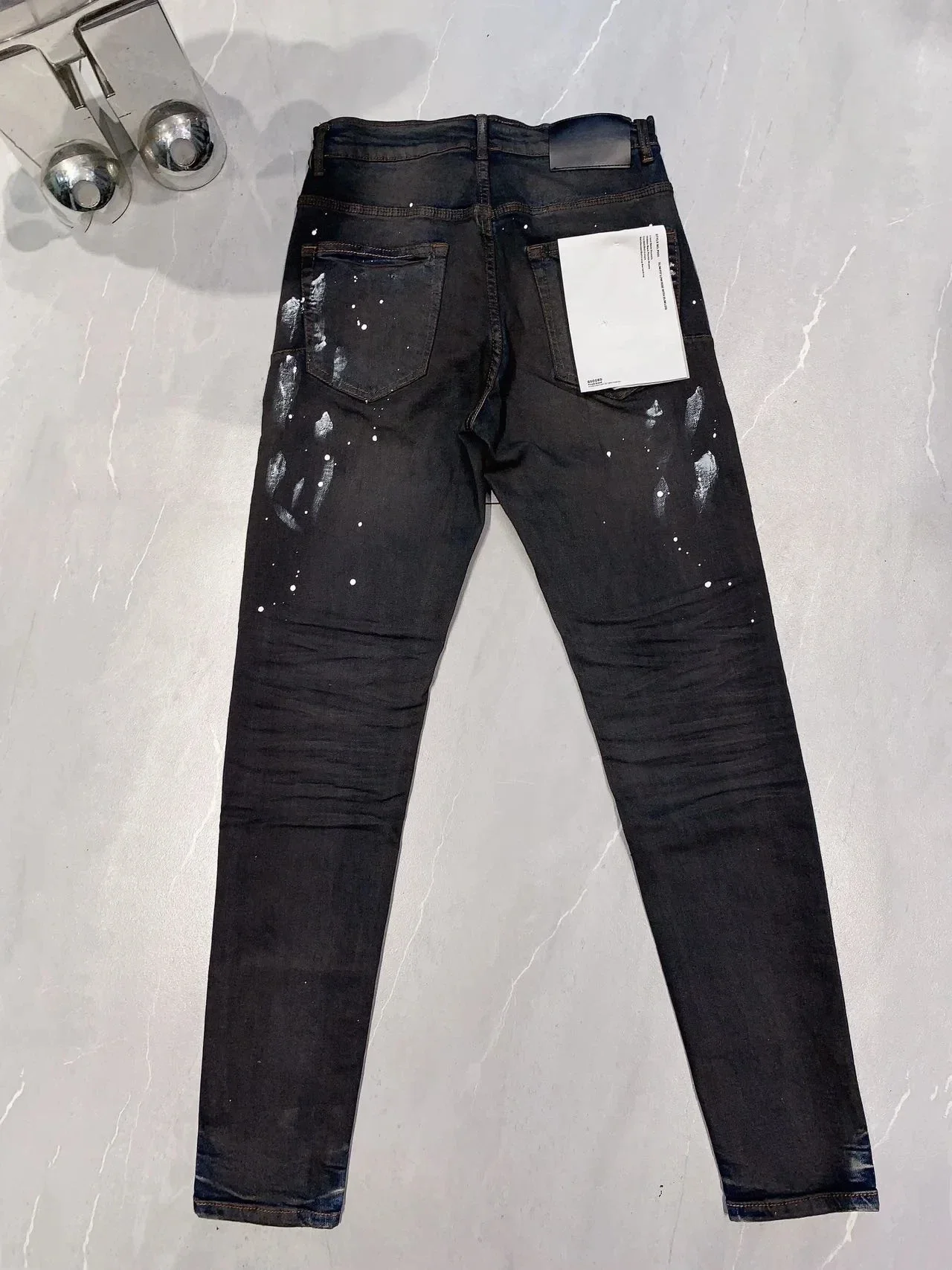 Purple ROCA brand jeans, top street paint, distressed, fashionable, top-quality repair, low rise tight fitting denim pants