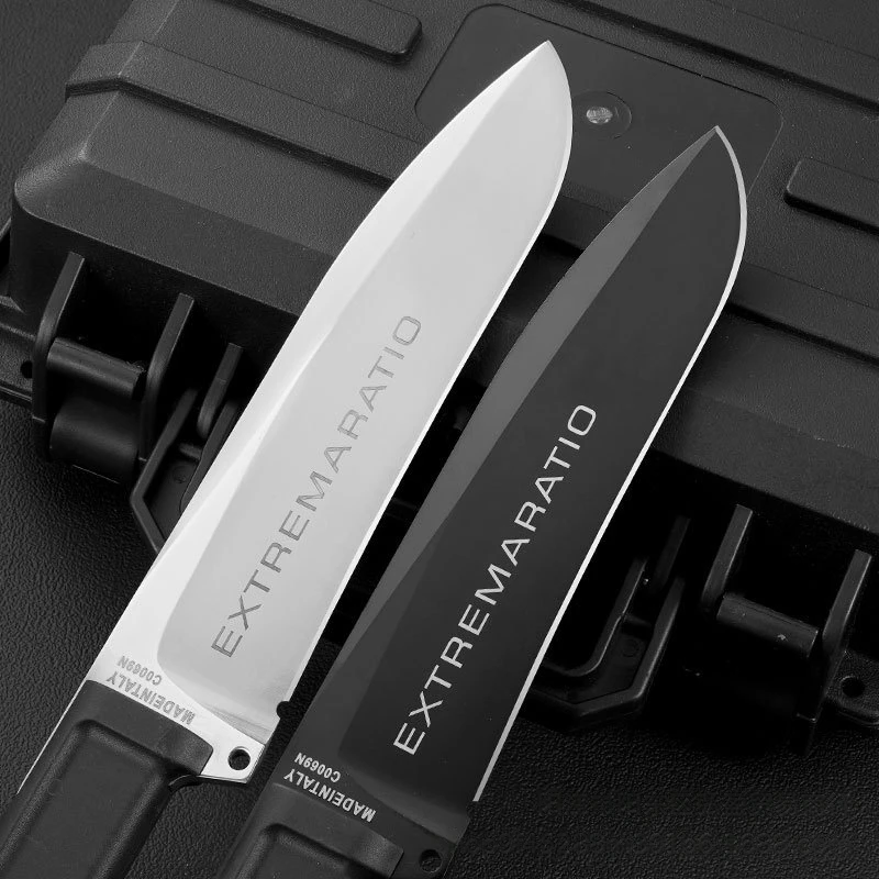 정글 서바이벌 나이프 고경도 티타늄 코팅 고정 블레이드 케이덱스 칼집 포함 야외 캠핑 사냥용