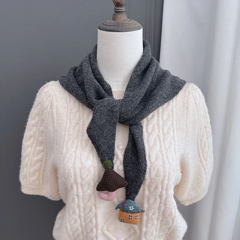 

Милый мультяшный аксессуар-шарф для женщин, мягкий вязаный шерстяной шарф с завязками в японском стиле, теплый осенний шарф.