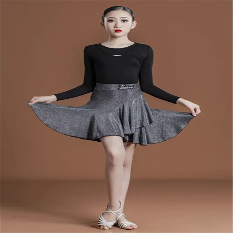 Children Dress for Dancing 2025 Latin Dance Dresses for Girls Short Full Sleeve Salsa Tango Kids Dance Costume Skirt Ballroom