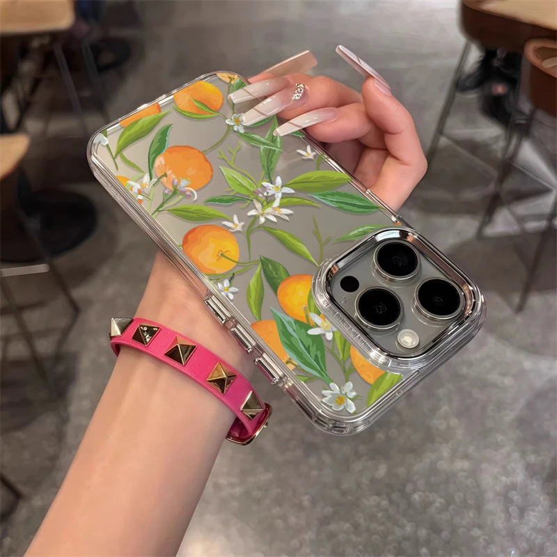 Etui na telefon iPhone 17 Air 16e 16 15 14 13 12 11 Pro Max z motywem pomarańczowych kwiatów, miękkie, silikonowe, przezroczyste, odporne na wstrząsy.