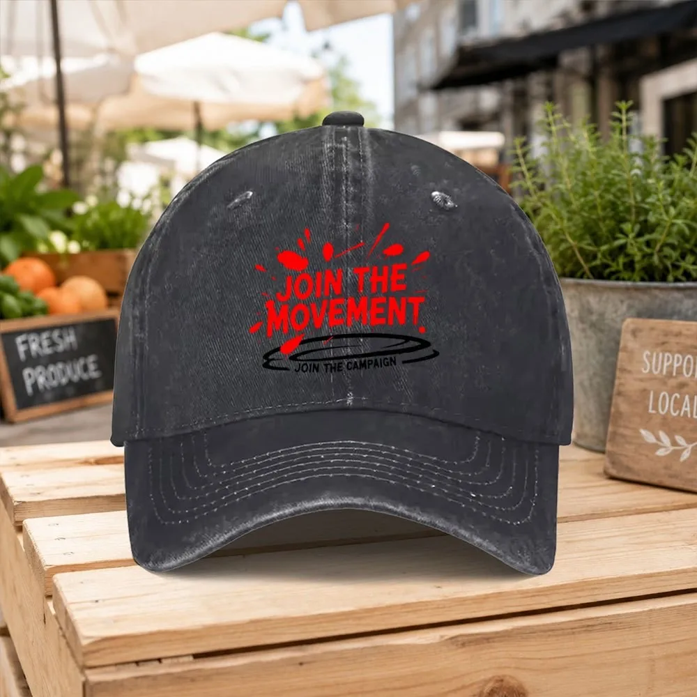 Join The Movement Unisex Washed Baseball Cap Casual Black Outdoor Cap for Camping Hiking Sports Events