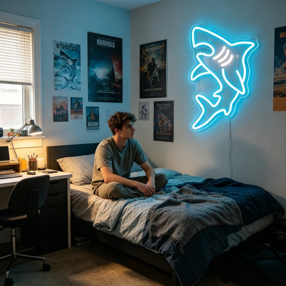 Shark Neon Sign LED USB Reusable Underwater Animal Night Light for Boys Kids Room Nursery Ocean Theme Desk Table Bedside Decor