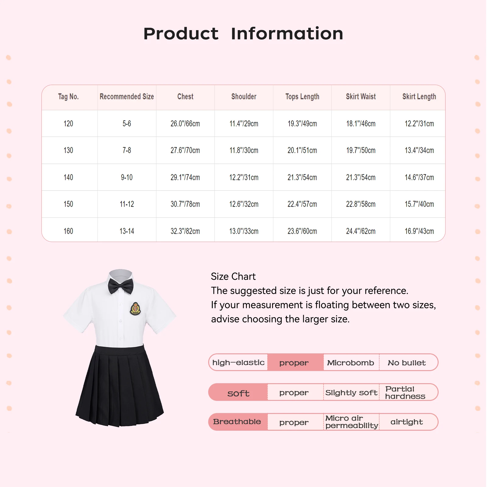 Kids Girls 4-piece School Uniform Set Shirt with Pleated Skirt Badge Bow-tie for Formal Occasion Stage Performance Photography
