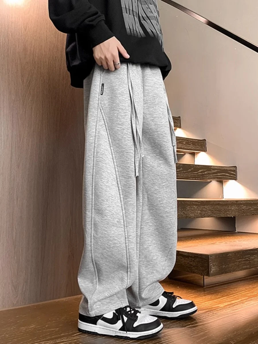 

Aymelon мужские повседневные брюки свободного кроя с подкладкой Thiened Fce, прямые брюки со средней заниженной талией, модные зимние брюки