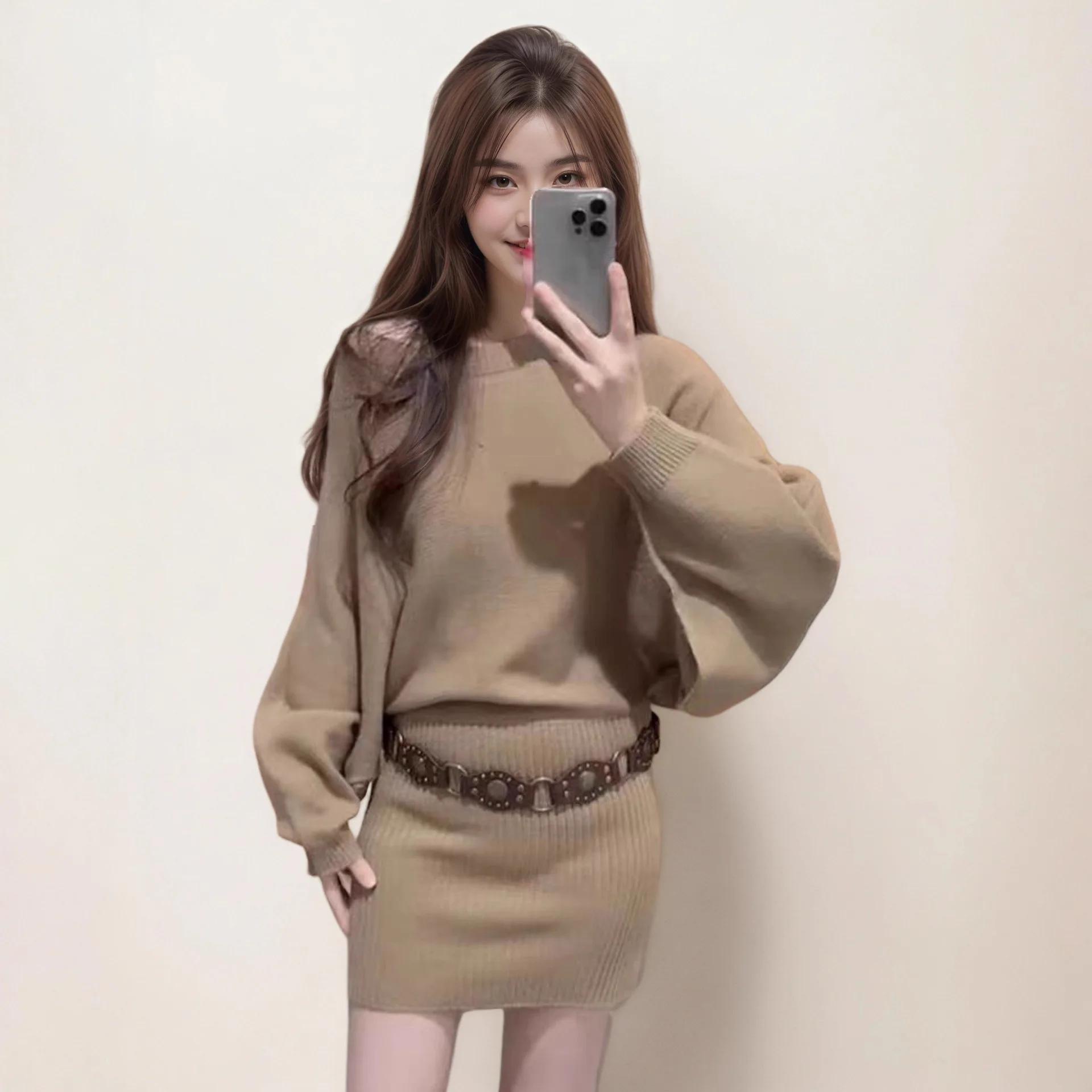 2025 Long Lazy Cross-border Knitted Dress Pullover Semi-turtleneck Base Shirt Sweater Girl