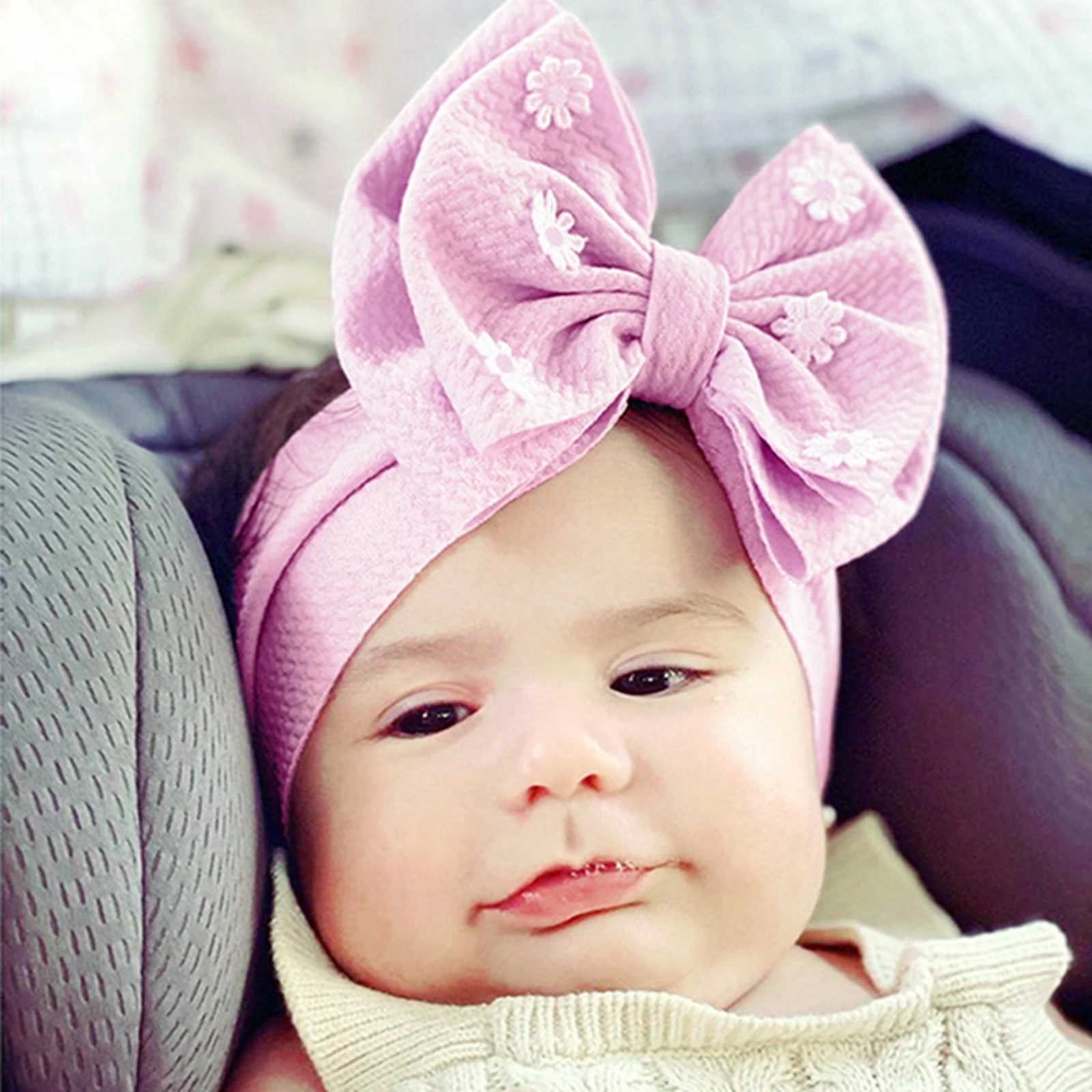 Diademas elásticas suaves para niña, Diadema con lazo de flores, accesorios para fotos, accesorios para el cabello para bebé