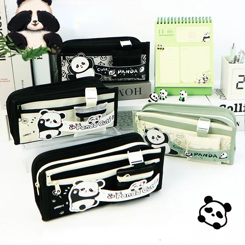 Kawaii Kung Fu Panda Pencil Case with Sticky note Large Capacity Pen Bag Pouch Box for Kids Stationery School Organizer Supplies