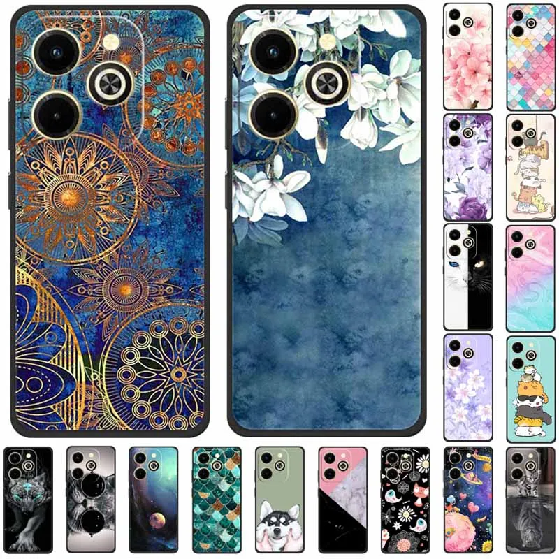 For Infinix Hot 40i Case Silicone Soft Lovely Dog Cats TPU Printed Cover for Infinix Hot40i X6528B Cases Lion Marble Protection