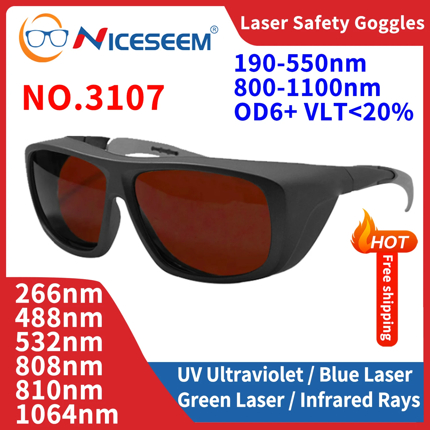 IR Goggles Industrial Safety Lenses ND YAG UV Anti-Ray Glasses Protective Laser Eyewear 532nm CO2 1064nm 190-550 800-1100