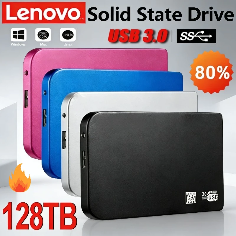 

Lenovo 128TB High-speed SSD USB 3.0 Enclosure Mobile Hard Drive Cases for SSD External Storage HDD Box With USB 3.0 Cable ABS