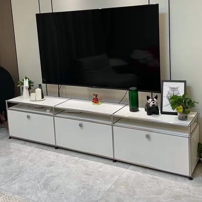 Medieval usm stainless steel TV cabinet storage simple modern modular combination sideboard living room ins minimalist closet.