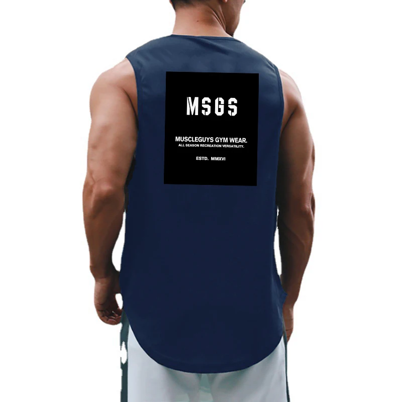 Muscleguys Summer Running Vests Mens Breathable Polyester Pumping iron Tank Top Lightweight Loose Sportswear Jogging Fitness Gym