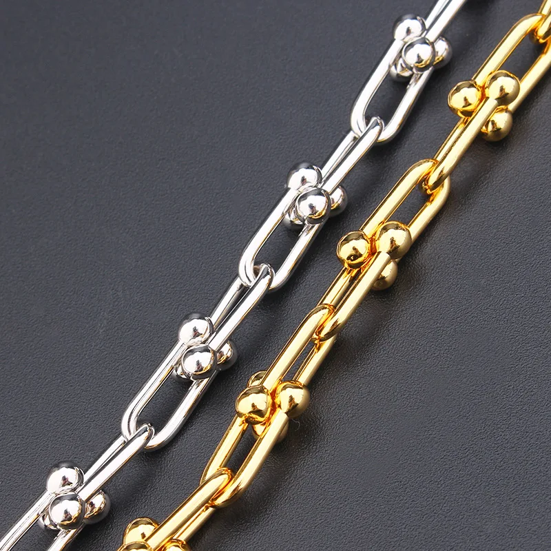 Europe America Classic Simple Style Men Women Lady Plated Gold Color U Shape Chain Bracelet 2 Color