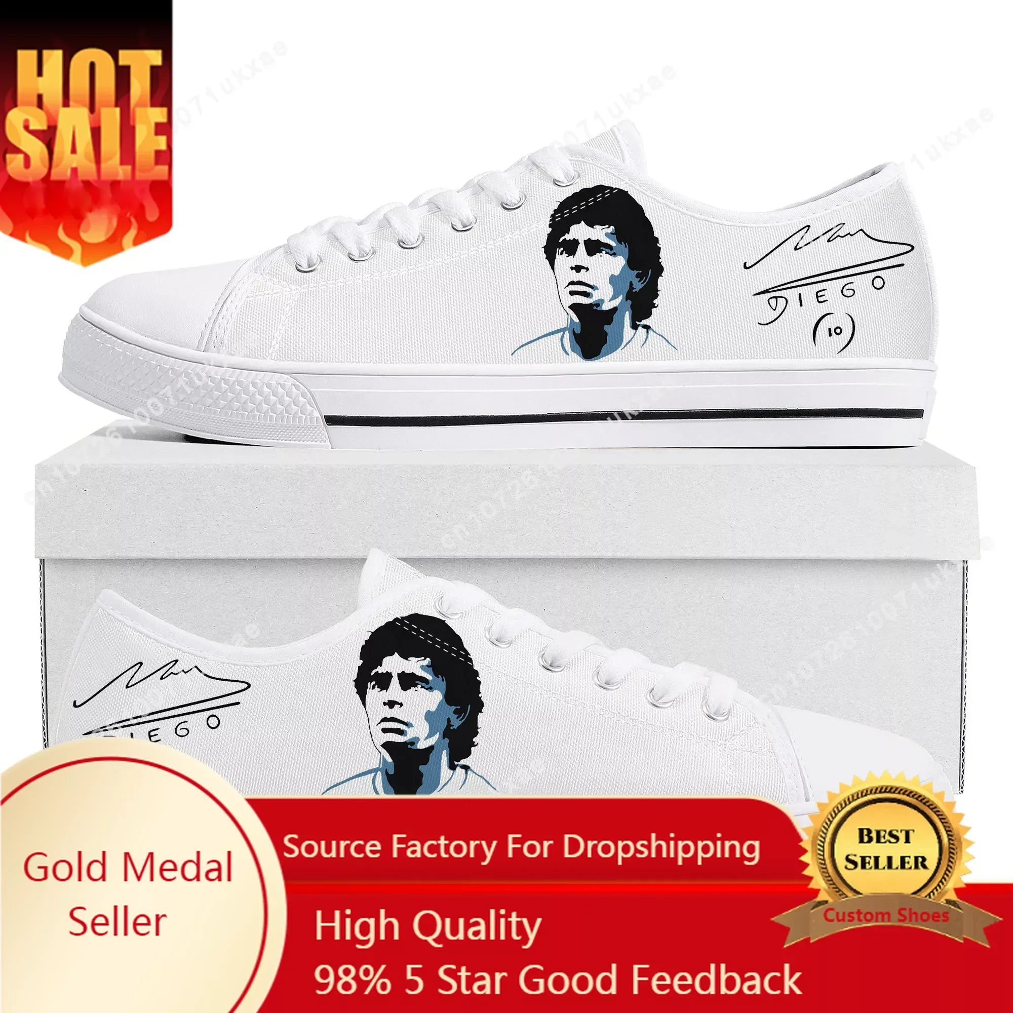 

Diego Maradona football player Low Top Sneakers Mens Womens Teenager Canvas Sneaker Casual Custom Made Shoes Customize Shoe