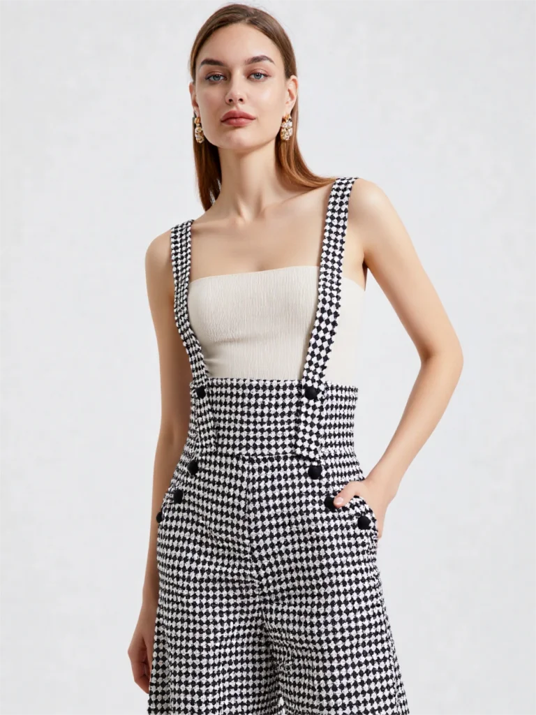 Overalls for Women's Winter Jumpsuit Black White Vintage Wide Leg Suspender Pants for Office Commute Casual Female Clothing view 5