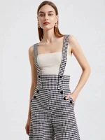 Overalls for Women's Winter Jumpsuit Black White Vintage Wide Leg Suspender Pants for Office Commute Casual Female Clothing - Image 5