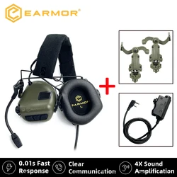Newest EARMOR M32 Tactical Shooting Headset Active Noise Cancelling Earmuff with Helmet Rail Adapter & Kenwood PTT adapter