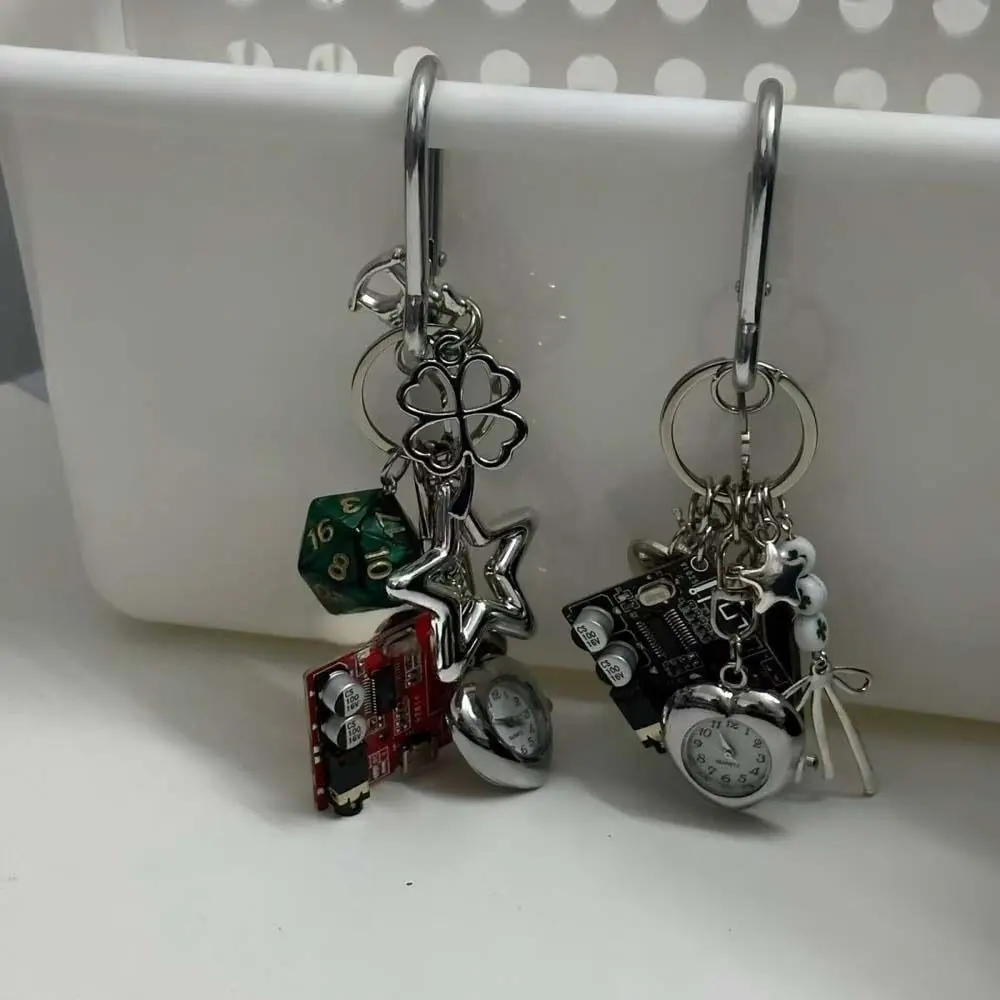 Mechanical Elements Pocket Watch Pendant Guitar Pick Couple Style Handmade Vintage Keychain Alloy Bag Charm Watch Hanging Charm