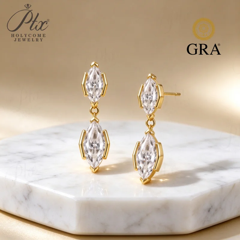 Moissanite Earring GRA Certificate Marquise 6ct D Color 925 Sterling Silver Imitation Diamond Ear Jewelry Daily Commute Wear