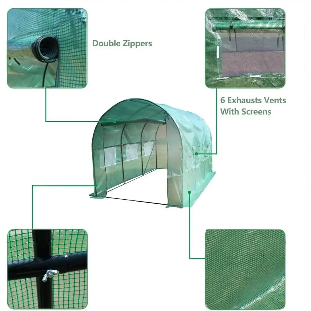 Portable Large Walk-In Greenhouse, 12' x 7' x 7', with Roll-Up Windows and Zippered Door for Outdoor Gardening