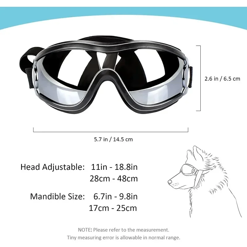 Dog Sunglasses Dog Goggles Adjustable Strap for Travel Skiing and Anti-Fog Dog Snow Goggles Pet Goggles for Medium to Large Dog