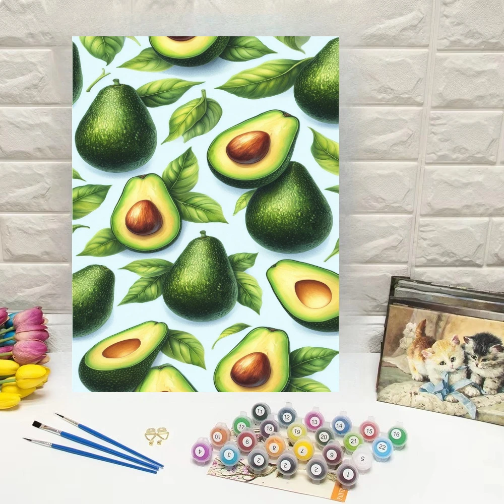 Fresh Avocado Fruit Raspberry Berry Oil Painting By Numbers Modern Wall Decor for Living Room Bedroom Perfect Gift Unframed