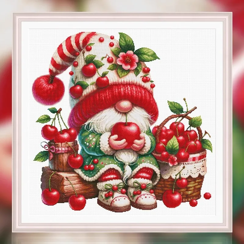 Spring Cross Stitch Kit Cherry Dwarf Cartoon patterns are suitable for beginners DIY printed canvas handmade embroidery tool set