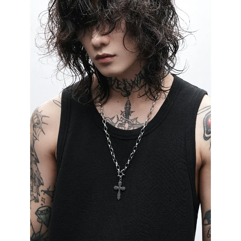 Star Ember] Original Design Titanium Steel Cross Necklace Men's and Women's Simple Premium Clavicle Chain