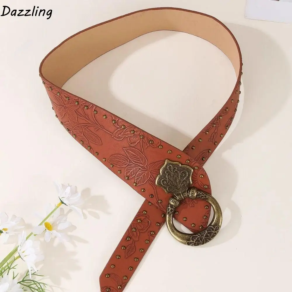 

Retro Jeans Decor Rrivet Belt Width Y2k Pu Waistbands Fashion Leopard Print Trouser Decoration Dress Decoration