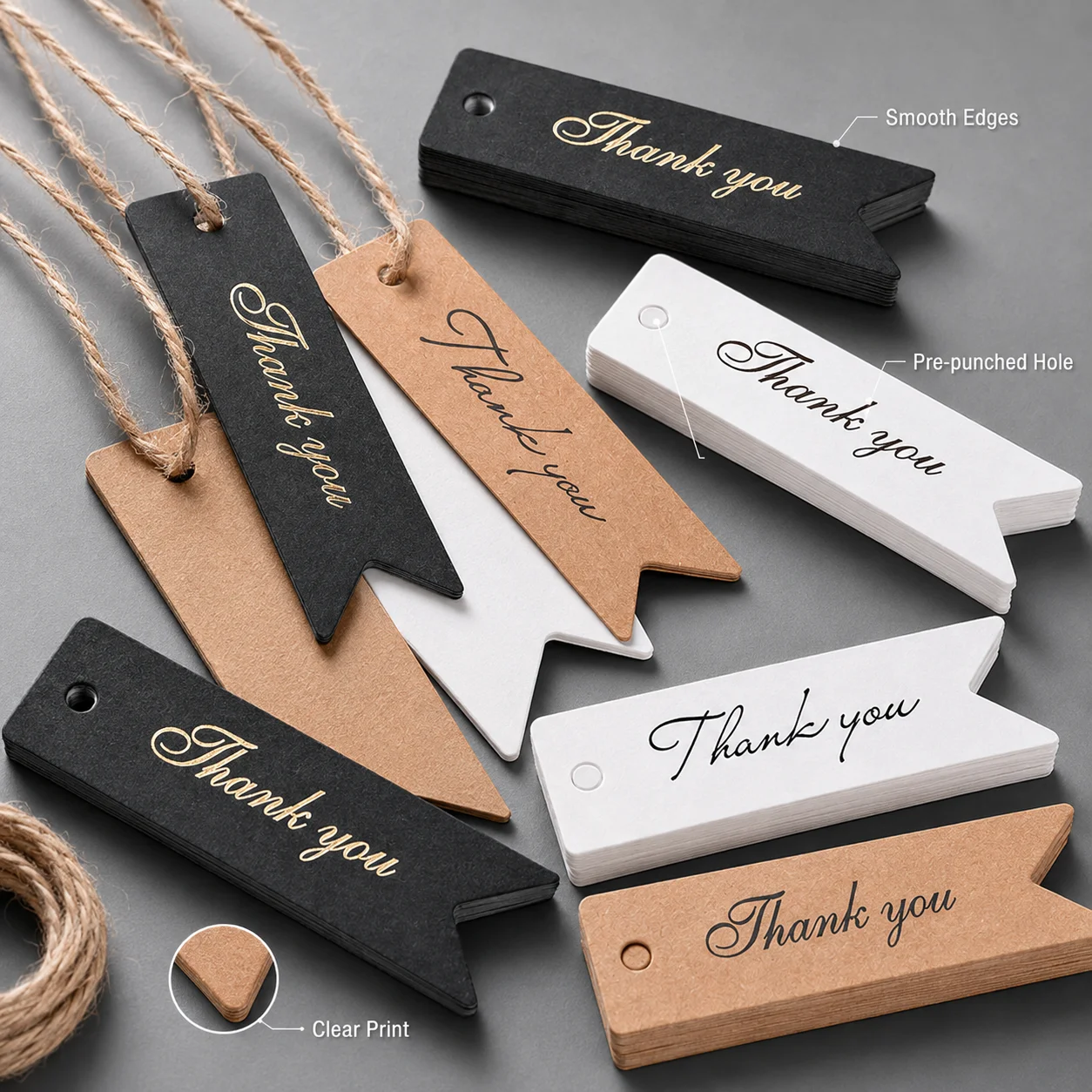 50 Stück Dankesanhänger im Schwalbenschwanz-Design mit Schnur, mehrfarbige Geschenkanhänger für Basteldekoration, Hochzeitsgeschenke und Verpackungen – Detail 1
